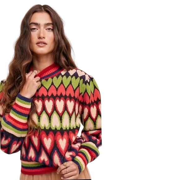 Listicle Full of Heart Mock Neck Puff Sleeve Knit Sweater  Size Large NEW - Picture 9 of 9